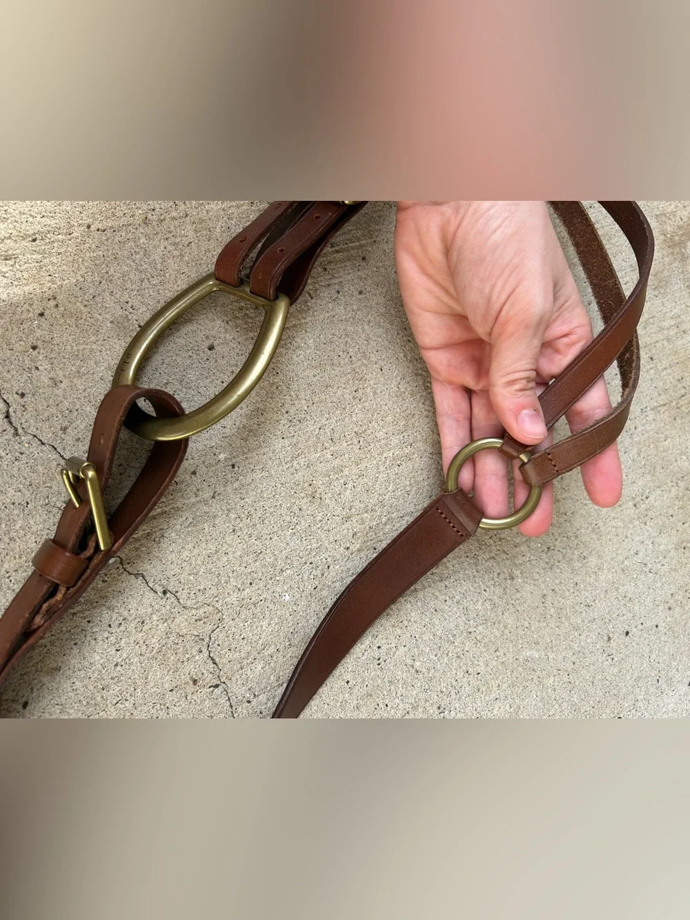 Vintage Lauren Ralph Lauren Equestrian Style Brown Leather Belt with Gold Buckle
